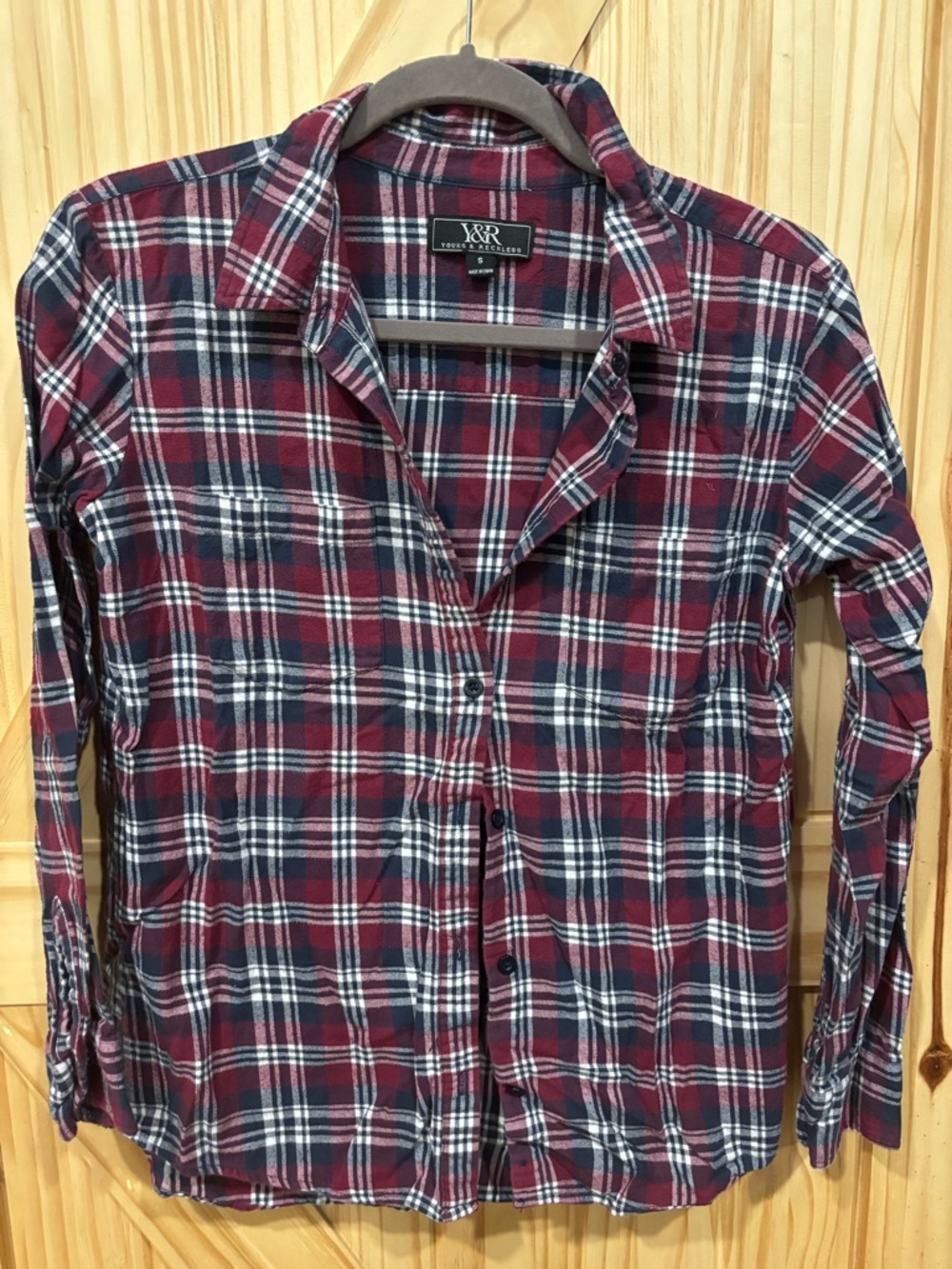 Classic Womens's Burgundy Plaid Button-Up Shirt